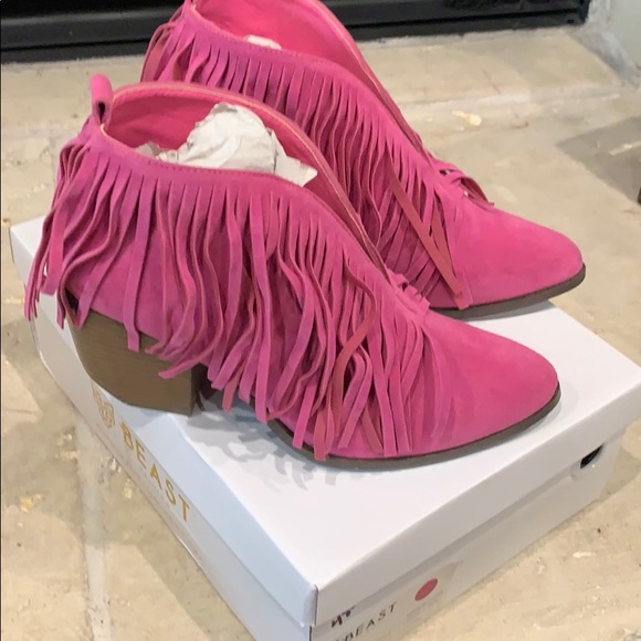 pink fringe booties